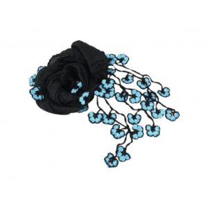ChoosePick Crochet Handmade Black Blue Necklace Scarfs Silk Scarflette/Dupatta for Women
