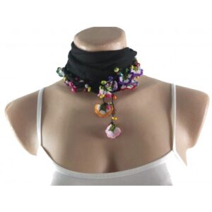 ChoosePick Crochet Handmade Black Necklace Scarfs Silk Scarflette/Dupatta for Women