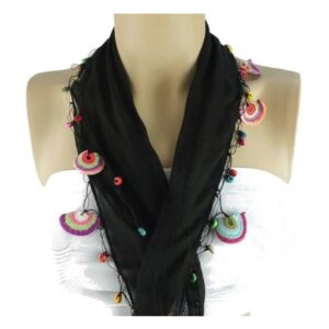 ChoosePick Crochet Handmade Black Beaded Necklace Scarfs Silk Scarflette/Dupatta for Women