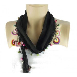 ChoosePick Crochet Handmade Black Beaded Necklace Scarfs Silk Scarflette/Dupatta for Women