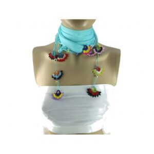 ChoosePick Crochet Handmade Aqua Necklace Scarfs Silk Scarflette/Dupatta for Women