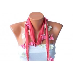 ChoosePick Crochet Handmade Black Blue Necklace Scarfs Silk Scarflette/Dupatta for Women