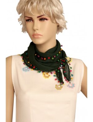 ChoosePick Crochet Handmade Black Necklace Scarfs Silk Scarflette/Dupatta for Women