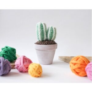 Handmade Mini Crochet Cactus with white feathers